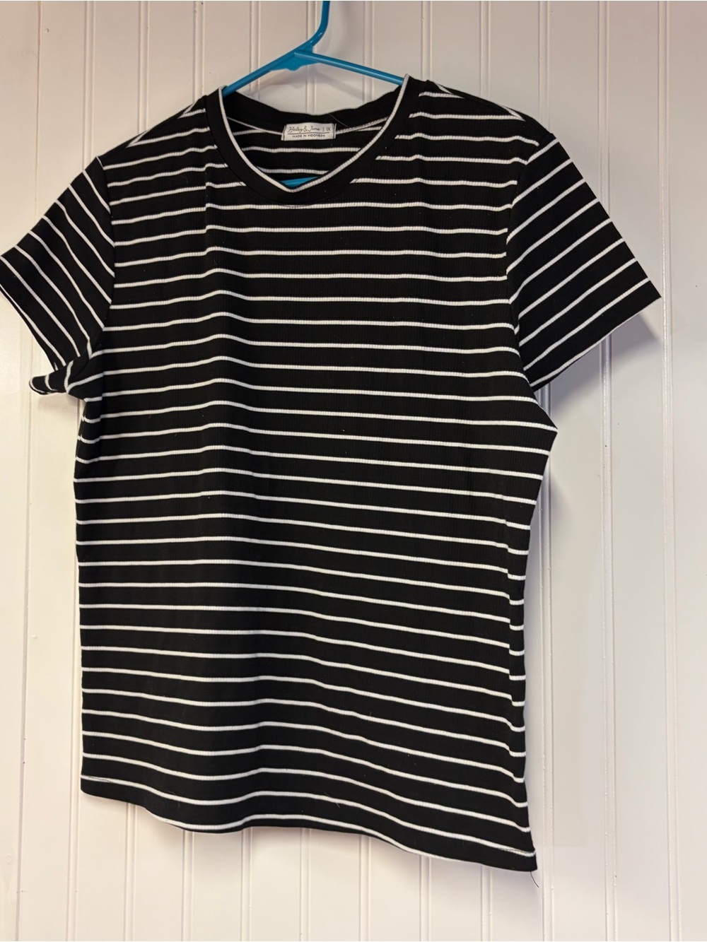 Haley & June Women's Black & White Striped Ribbed Crewneck Tee 1X